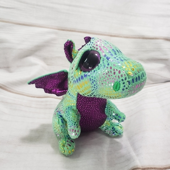 TY Beanie Boos Cinder Dragon 6" Plush Stuffed Animal Green Purple Rainbow 2015 - Picture 1 of 9